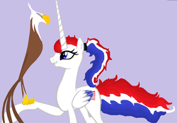 Size: 1036x720 | Tagged: safe, artist:rulafur, oc, oc only, alicorn, bald eagle, bird, eagle, phoenix, pony, 1000 hours in ms paint, 4th of july, alicorn oc, american independence day, duo, independence day, nation ponies, purple background, simple background, united states