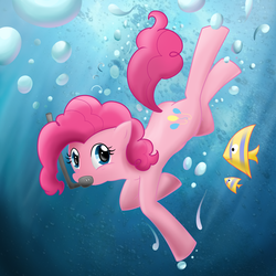 Size: 3000x3000 | Tagged: safe, artist:mia-doof, pinkie pie, earth pony, fish, pony, g4, bubble, female, snorkel, snorkeling, solo, underwater