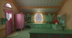 Size: 3000x1600 | Tagged: safe, artist:synthesisgraypie, g4, 3d, interior, kitchen, sugarcube corner