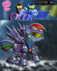 Size: 800x1000 | Tagged: safe, artist:mayozilla, rainbow dash, twilight sparkle, g4, crossover, gipsy danger, jaeger, mech, pacific rim, ponified