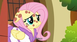 Size: 640x355 | Tagged: safe, screencap, fluttershy, g4, hurricane fluttershy, female, implied kissing, pony pox, solo, youtube caption