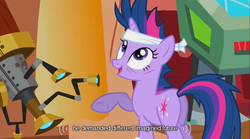 Size: 640x355 | Tagged: safe, edit, edited screencap, screencap, twilight sparkle, pony, unicorn, g4, it's about time, butt, caption, cut, female, headband, mare, plot, solo, telescope, youtube caption