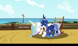 Size: 1159x689 | Tagged: dead source, safe, artist:bednarowski, princess celestia, princess luna, g4, elderly, old, older, older princess celestia, older princess luna, summer