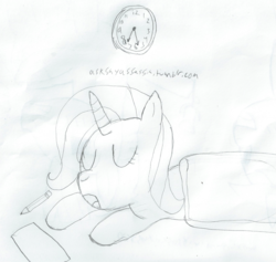 Size: 1706x1616 | Tagged: safe, artist:2shyshy, trixie, pony, unicorn, g4, 30 minute art challenge, clock, female, mare, monochrome, solo, traditional art