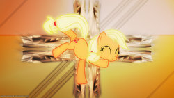 Size: 2560x1440 | Tagged: safe, artist:game-beatx14, applejack, g4, eyes closed, female, prancing, solo, wallpaper