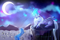 Size: 1200x800 | Tagged: safe, artist:aquagalaxy, princess luna, g4, crying, female, moon, sad, solo, stars