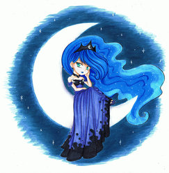 Size: 800x824 | Tagged: safe, artist:littlebreeze, princess luna, human, g4, crescent moon, female, humanized, moon, smiling, solo, tangible heavenly object