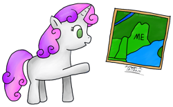 Size: 1237x767 | Tagged: safe, artist:tierraverde, sweetie belle, pony, unicorn, g4, female, filly, foal, i really like her mane, maine, new england, pun, simple background, solo, transparent background, visual pun, watermark