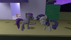 Size: 1024x576 | Tagged: safe, artist:kxp71, rarity, oc, oc:kydose, g4, 3d, bedroom eyes, bush, canon x oc, giggling, gmod, love, raridose, rose, shipping, stars, street