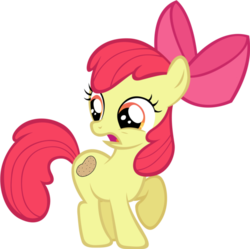 Size: 550x548 | Tagged: safe, artist:youwillneverkno, apple bloom, earth pony, pony, g4, cutie mark, dishonorapple, female, filly, foal, potato, simple background, solo, transparent background