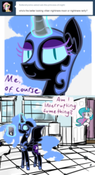 Size: 1200x2200 | Tagged: safe, artist:talludde, nightmare moon, princess celestia, ask the princess of night, g4, ask, comic, door, kitchen, tumblr