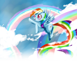 Size: 990x786 | Tagged: safe, artist:haruliina, rainbow dash, g4, female, flying, rainbows, solo