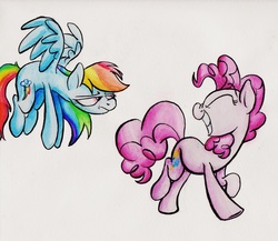 Size: 2408x2094 | Tagged: safe, artist:stratustrot, pinkie pie, rainbow dash, g4, traditional art, watercolor painting