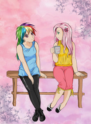 Size: 1296x1756 | Tagged: safe, artist:princessedelamballe, fluttershy, rainbow dash, human, g4, humanized