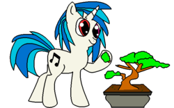 Size: 640x400 | Tagged: safe, artist:youwillneverkno, dj pon-3, vinyl scratch, g4, bonsai, eating, female, heterochromia, solo