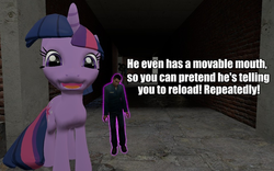 Size: 960x600 | Tagged: safe, artist:pinkie diane roosevelt phd, twilight sparkle, g4, 3d, citizen, combine, combine hunter, doll, gmod, half-life, half-life 2, hunter, reaction image