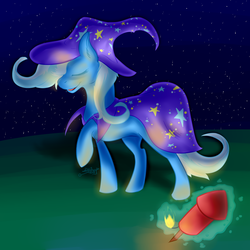 Size: 2000x2000 | Tagged: safe, artist:brambelpaw, trixie, pony, unicorn, g4, female, fireworks, magic, mare, night, solo