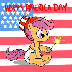Size: 1200x1200 | Tagged: safe, artist:fillyscoots42, scootaloo, ask crinkleloo, g4, 4th of july, american independence day, diaper, female, non-baby in diaper, poofy diaper, solo, sparkler (candle), united states