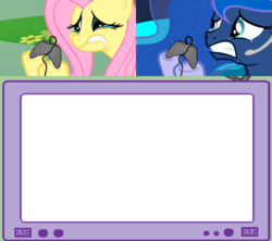 Size: 1126x1000 | Tagged: safe, fluttershy, princess luna, pegasus, pony, gamer luna, g4, exploitable meme, female, fluttercry, gamer meme, gamershy, mare, meme, sad, template, tv meme