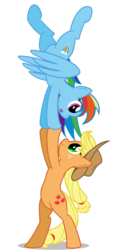 Size: 600x1300 | Tagged: safe, artist:bajanic, applejack, rainbow dash, g4, balancing, handstand, upside down