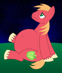 Size: 850x1000 | Tagged: safe, artist:lozar, big macintosh, earth pony, pony, g4, belly, big pregintosh, hyper, hyper pregnancy, impossibly large belly, male, male pregnancy, night, pregnant, show accurate, simple background, smiling, solo, stallion