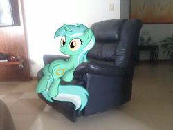 Size: 1024x768 | Tagged: safe, artist:usbac, lyra heartstrings, g4, chair, female, meme, ponies in real life, recliner, room, sitting, sitting lyra, solo, vector