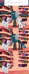 Size: 650x1625 | Tagged: safe, artist:mixermike622, nurse redheart, queen chrysalis, oc, oc:fluffle puff, tumblr:ask fluffle puff, g4, ask, body cast, cast, comic, golden oaks library, injured, medical bondage, tumblr
