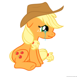 Size: 1750x1750 | Tagged: safe, artist:navitaserussirus, applejack, earth pony, pony, baby cakes, g4, applejack's hat, cowboy hat, crying, crying on the outside, female, floppy ears, hat, scrunchy face, simple background, sitting, solo, transparent background, unhapplejack, vector, younger