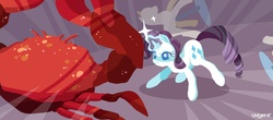 Size: 1724x756 | Tagged: safe, artist:cenyo, rarity, crab, g4, dress form, magic, mannequin, rarity fighting a giant crab