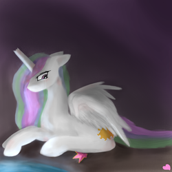 Size: 2000x2000 | Tagged: safe, artist:hedgie-samma, princess celestia, g4, broken horn, female, horn, sad, solo