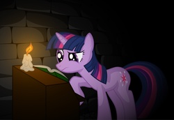 Size: 1275x878 | Tagged: safe, artist:ohemo, twilight sparkle, g4, book, candle, female, reading, solo