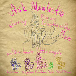 Size: 500x500 | Tagged: dead source, safe, artist:hyhtgifa, princess cadance, princess celestia, princess luna, spike, sunset shimmer, twilight sparkle, pony, ask momlestia, g4, momlestia