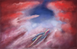 Size: 1800x1145 | Tagged: safe, artist:netkarma, rainbow dash, g4, cloud, cloudy, flying