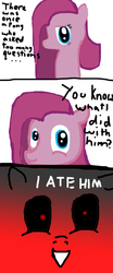 Size: 500x1200 | Tagged: safe, artist:dinoburger, pinkie pie, earth pony, pony, g4, bust, comic, female, implied cannibalism, implied murder, mare, pinkamena diane pie, solo