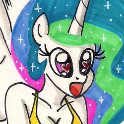 Size: 418x417 | Tagged: safe, artist:newyorkx3, princess celestia, anthro, g4, :o, bust, female, heart, solo, traditional art