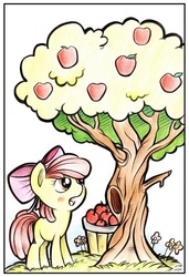 Size: 430x629 | Tagged: safe, artist:uglyapple, apple bloom, g4, apple, female, solo, tree