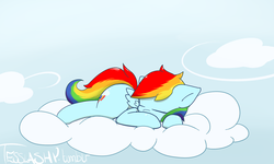 Size: 1280x768 | Tagged: safe, artist:tesslashy, rainbow dash, g4, cloud, female, sleeping, solo