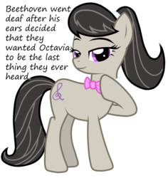 Size: 1280x1356 | Tagged: safe, octavia melody, earth pony, pony, g4, alternate hairstyle, bowtie, cutie mark, female, glorious cello princess, hooves, insane pony thread, ludwig van beethoven, mare, ponytail, simple background, solo, text, transparent background, tumblr, vector
