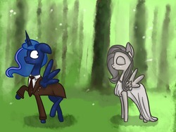 Size: 1280x960 | Tagged: safe, artist:talludde, fluttershy, princess luna, ask the princess of night, g4, clothes, doctor who, don't blink, parody, tumblr, weeping angel