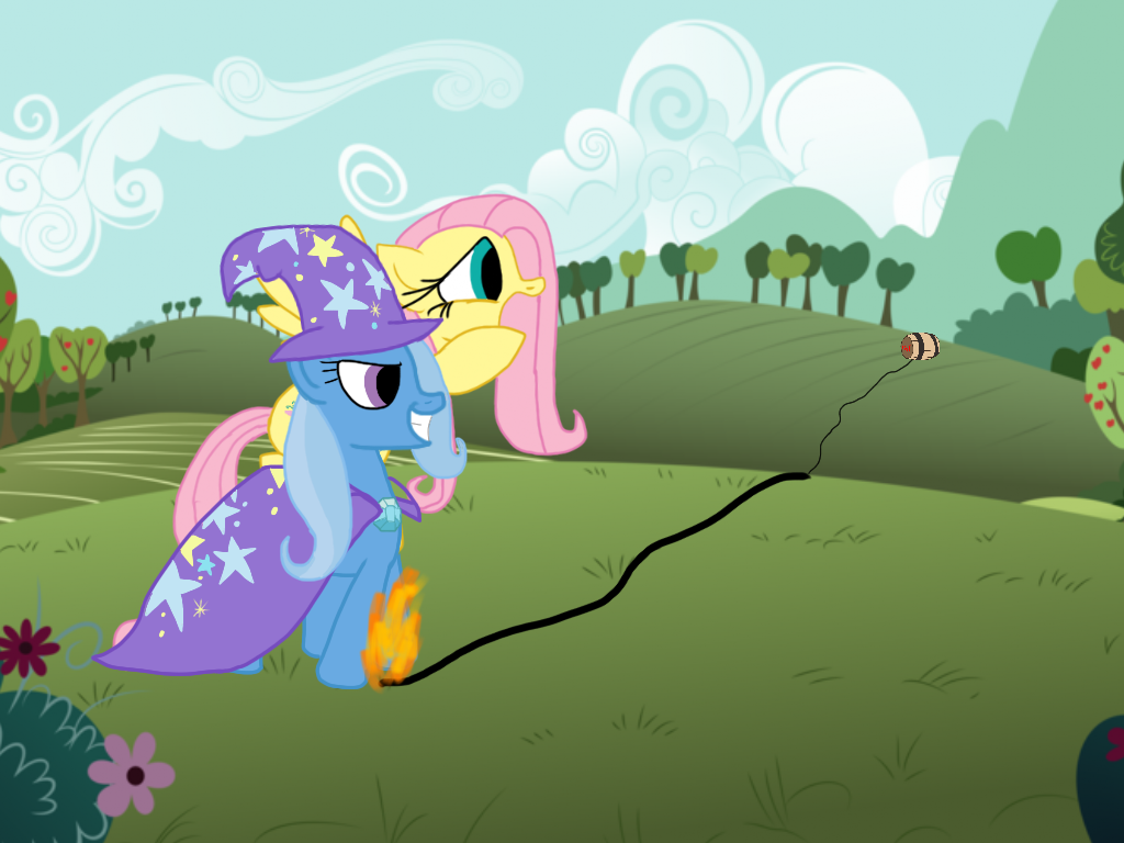 Safe Artist Biosonic Fluttershy Trixie Explosives