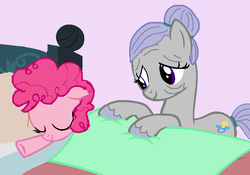 Size: 836x584 | Tagged: safe, artist:rulafur, granny pie, pinkie pie, earth pony, pony, g4, bed, cute, daaaaaaaaaaaw, diapinkes, duo, female, filly, filly pinkie pie, grandmother and grandchild, grandmother and granddaughter, younger