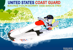 Size: 5295x3599 | Tagged: safe, artist:ethanchang, derpy hooves, pegasus, pony, g4, 1st awesome platoon, coast guard, female, jet ski, mare