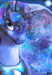 Size: 697x1000 | Tagged: safe, artist:skreebat, princess luna, g4, female, solo, traditional art