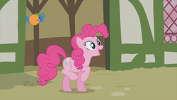 Size: 853x480 | Tagged: safe, screencap, pinkie pie, g4, my little pony: friendship is magic, too many pinkie pies, female, flying orange, solo