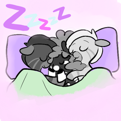 Size: 500x500 | Tagged: safe, artist:mt, oc, oc only, oc:minituffs, oc:mti, oc:mua, zebra, bed, cuddling, minituffs, sleeping, snuggling, zzz