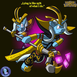 Size: 600x600 | Tagged: safe, artist:annacurser, trixie, pony, g4, armor, bipedal, female, league of legends, leblanc, parody, solo