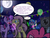 Size: 810x619 | Tagged: safe, artist:pippy, dj pon-3, fluttershy, pinkie pie, twilight sparkle, vinyl scratch, alicorn, pony, pinkiepieskitchen, g4, balloon, blushing, coming on, dark, dialogue, drunk, drunk twilight, female, flirting, glowstick, lesbian, mare, night, party, rave, ship:twishy, shipping, twilight sparkle (alicorn)