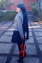 Size: 3456x5184 | Tagged: safe, artist:fukitsuline, octavia melody, human, g4, clothes, cosplay, costume, irl, irl human, musical instrument, pantyhose, photo, skirt, solo, violin