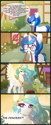 Size: 516x1252 | Tagged: dead source, safe, artist:lolopan, dj pon-3, granny smith, princess celestia, vinyl scratch, g4, adorkable, ask, braid, comic, cute, dork, dub trot, eyes closed, filly, floppy ears, frown, glasses, lidded eyes, mouth hold, open mouth, question mark, smiling, spread wings, tumblr, vinylbetes