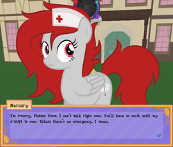 Size: 650x552 | Tagged: safe, screencap, oc, oc only, oc:mercury, legends of equestria, npc, nurse, solo, stuttering